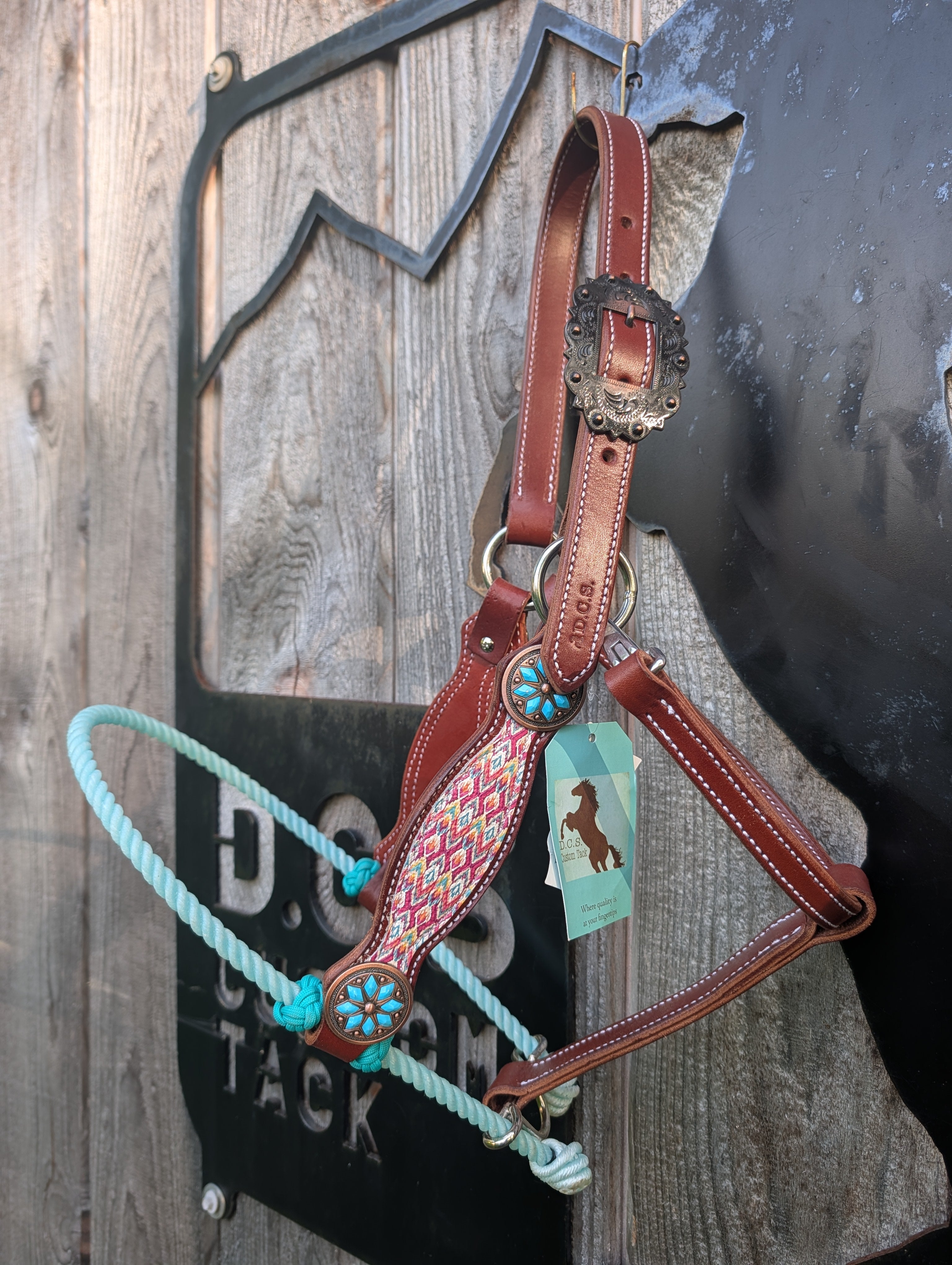 Saddle tan hybrid halter