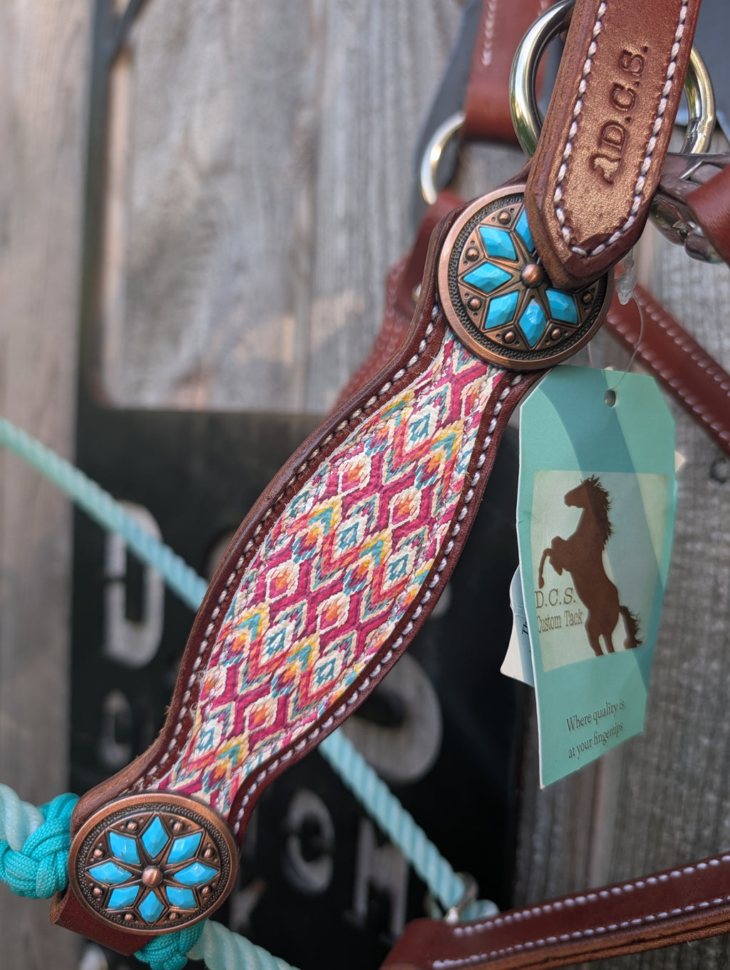 Saddle tan hybrid halter